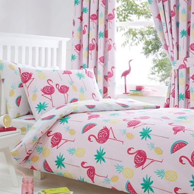 Kids' white 'Flamingos' duvet cover and pillow case set